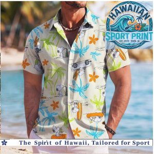 Peanuts Snoopy Car Driving Palm Trees Hawaiian Shirt