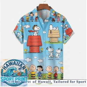 Peanuts Snoopy Characters Cute Dog Blue Hawaiian Shirt