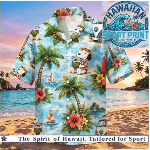 Peanuts Snoopy Coconut Palm Trees Tropical Summer Hawaiian Shirt