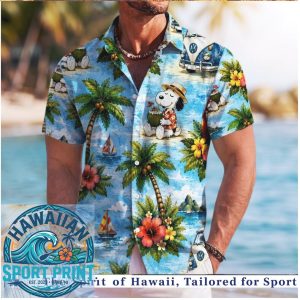 Peanuts Snoopy Coconut Palm Trees Tropical Summer Hawaiian Shirt