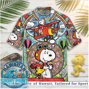 Peanuts Snoopy Flying Ace Pilot Stained Glass Window Hawaiian Shirt