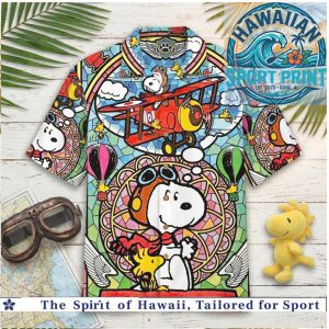 Peanuts Snoopy Flying Ace Pilot Stained Glass Window Hawaiian Shirt