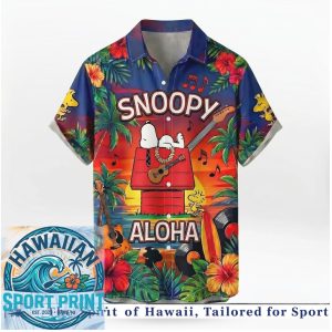 Peanuts Snoopy Red House Sunset Tropical Aloha Music Hawaiian Shirt