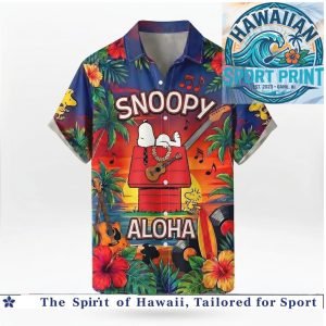 Peanuts Snoopy Red House Sunset Tropical Aloha Music Hawaiian Shirt