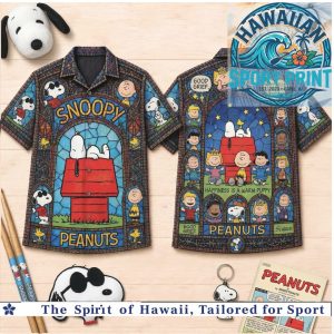 Peanuts Snoopy Stained Glass Window Comic Strip Hawaiian Shirt