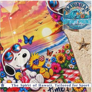 Peanuts Snoopy Summertime Picnic Floral Hawaiian Shirt