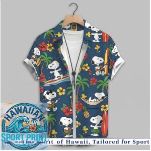Peanuts Snoopy Surfboard Tropical Palm Tree Hawaiian Shirt