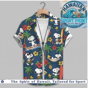 Peanuts Snoopy Surfboard Tropical Palm Tree Hawaiian Shirt