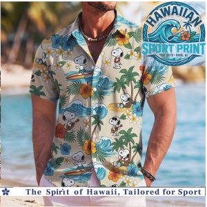 Peanuts Snoopy Surfing Floral Palm Tree Hawaiian Shirt