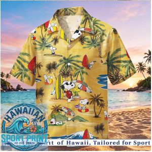 Peanuts Snoopy Surfing Palm Trees Tropical Beach Hawaiian Shirt