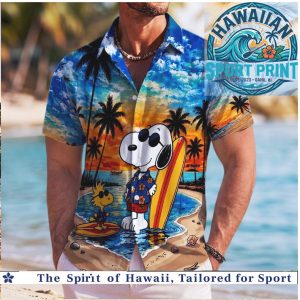 Peanuts Snoopy Surfing Sunset Ocean Hawaiian Shirt