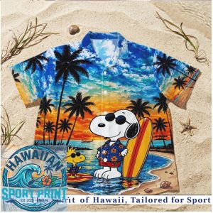 Peanuts Snoopy Surfing Sunset Ocean Hawaiian Shirt