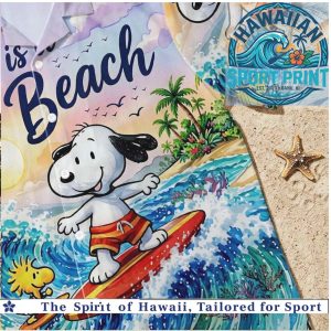 Peanuts Snoopy Surfing Wave Beach Hawaiian Shirt