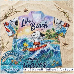 Peanuts Snoopy Surfing Wave Beach Hawaiian Shirt