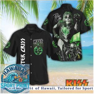 Peter Criss KISS Rock Band Green Motorcycle Summer Hawaiian Shirt Beach