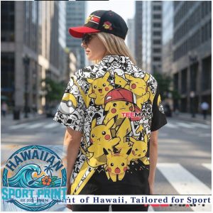 Pikachu Graphic Black and White Tropical Hawaiian Shirt