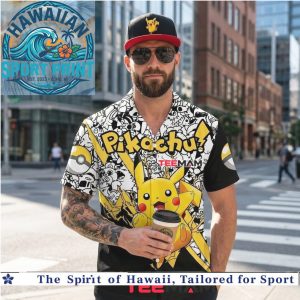 Pikachu Graphic Black and White Tropical Hawaiian Shirt