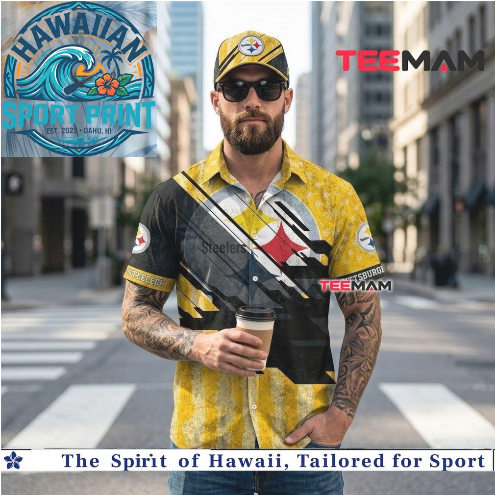 Pittsburgh Steelers Grunge Texture Stripe Sport Hawaiian Shirt Pittsburgh Steelers Grunge Texture Stripe Sport Hawaiian Shirt