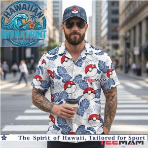 Pokeball Pattern Floral Tropical Summer Hawaiian Shirt