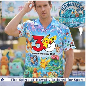 Pokemon 30th Anniversary Pikachu Charizard Anime Gaming Kevin Hawaiian Shirt
