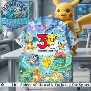 Pokemon 30th Anniversary Pikachu Charizard Anime Gaming Kevin Hawaiian Shirt