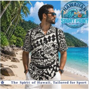 Polynesian Tribal Turtle Black White Hawaiian Shirt