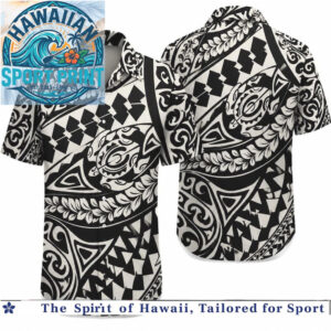 Polynesian Tribal Turtle Black White Hawaiian Shirt