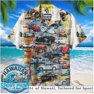Porsche Vintage Classic Cars Retro Garage Art Hawaiian Shirt