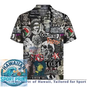 Punk Rock Music Band Collage Skull Queen Protest Hawaiian Shirt