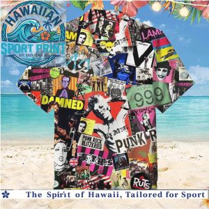 Punk Rock Music Collage Vintage Bands Retro Festival Hawaiian Shirt