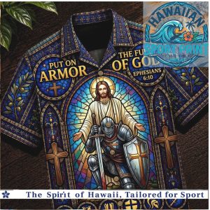 Put On The Full Armor of God Christian Knight Stained Glass Hawaiian Shirt