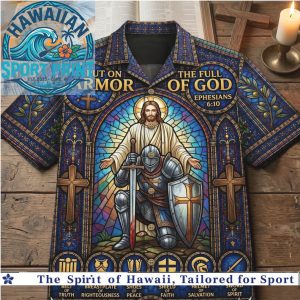 Put On The Full Armor of God Christian Knight Stained Glass Hawaiian Shirt