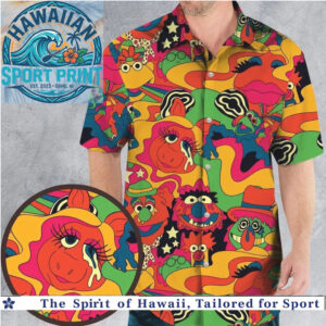 Retro 80s Muppets Psychedelic Rainbow Character Hawaiian Shirt