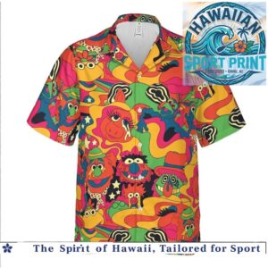Retro 80s Muppets Psychedelic Rainbow Character Hawaiian Shirt