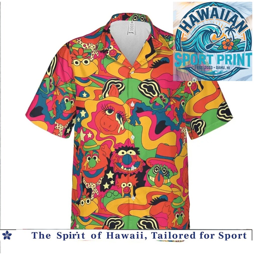 Retro 80s Muppets Psychedelic Rainbow Character Hawaiian Shirt Retro 80s Muppets Psychedelic Rainbow Character Hawaiian Shirt