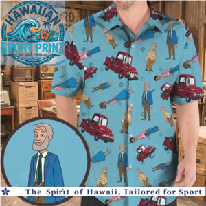 Retro Animated Old Man Character Red Truck Nostalgic Hawaiian Shirt