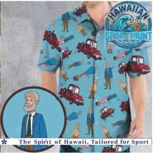 Retro Animated Old Man Character Red Truck Nostalgic Hawaiian Shirt