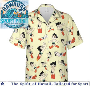 Retro Astro Boy Flying Anime Cute Yellow Hawaiian Shirt