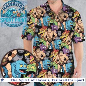 Retro Caveman And Dinosaurs Cartoon Tropical Hawaiian Shirt