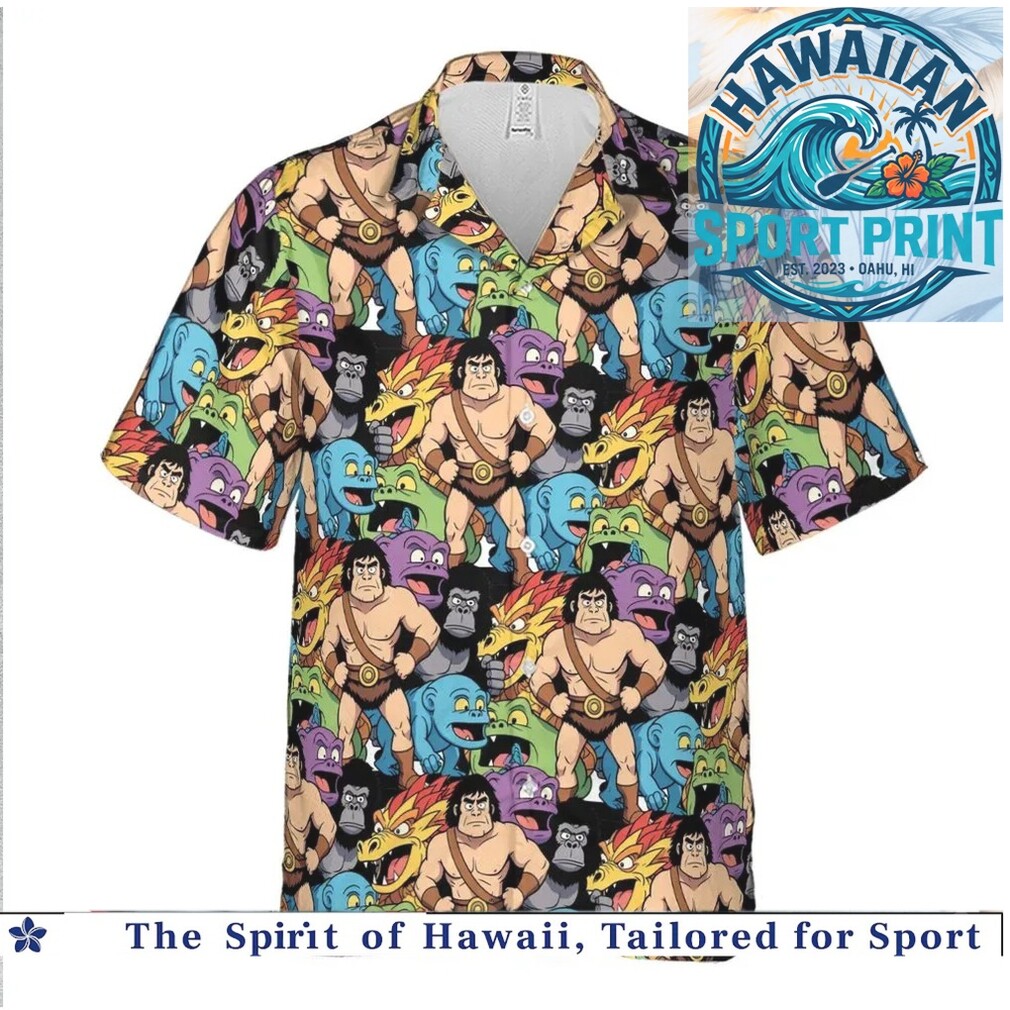 Retro Caveman And Dinosaurs Cartoon Tropical Hawaiian Shirt Retro Caveman And Dinosaurs Cartoon Tropical Hawaiian Shirt