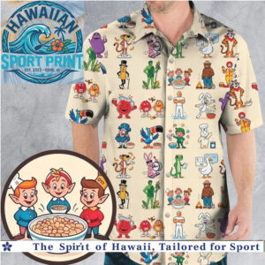 Retro Cereal Mascots Nostalgia Classic Breakfast Food Hawaiian Shirt