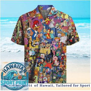 Retro Classic Cartoons Characters Collage Summer Beach Hawaiian Shirt