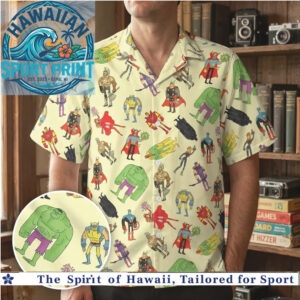 Retro Classic Superheroes Marvel Comic Action Pattern Hawaiian Shirt
