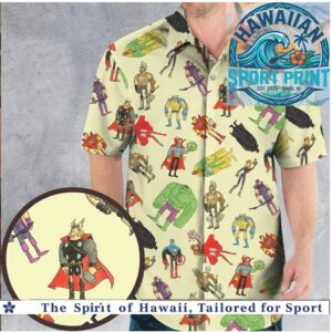 Retro Classic Superheroes Marvel Comic Action Pattern Hawaiian Shirt