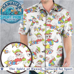 Retro Jack in the Box Clown Circus Toy Vintage Tropical Hawaiian Shirt