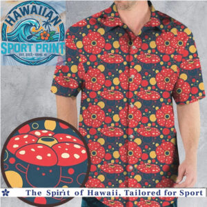 Retro Mushroom Forest Psychedelic Red Polka Dot Hawaiian Shirt