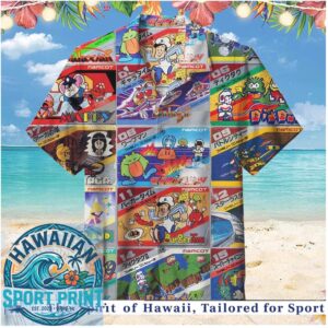 Retro Namco Classic Arcade Video Games 80s Gaming Collage Hawaiian Shirt