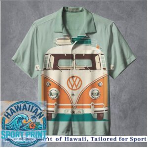 Retro Orange Camper Van Road Trip Vintage Surf Summer Hawaiian Shirt