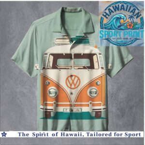 Retro Orange Camper Van Road Trip Vintage Surf Summer Hawaiian Shirt