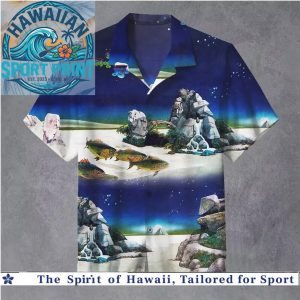 Retro Psychedelic Nature Landscape Fish Graphic Hawaiian Shirt